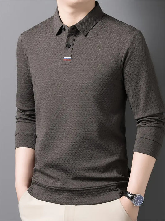 Brave Valvet Men’s Premium Full-Sleeve Diamond Textured Polo T-Shirt – Charcoal Grey