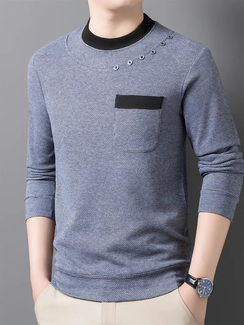 Brave Valvet Men’s Premium Full-Sleeve Crew-Neck T-Shirt – Navy Blue with Black Trim