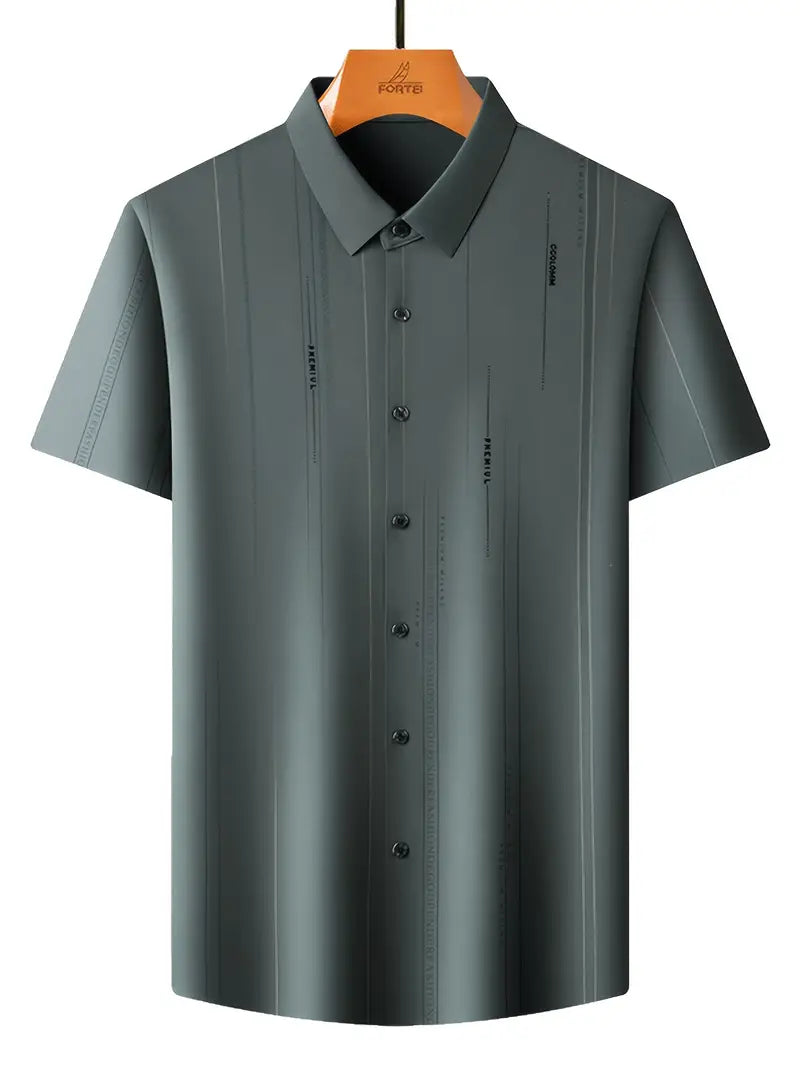 Brave Valvet Men’s Premium Charcoal Grey Printed Short-Sleeve Shirt – Modern Vertical Design