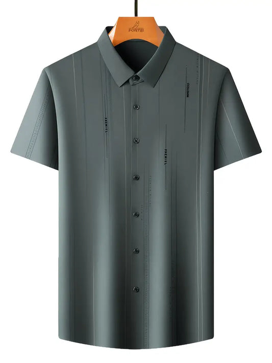 Brave Valvet Men’s Premium Charcoal Grey Printed Short-Sleeve Shirt – Modern Vertical Design