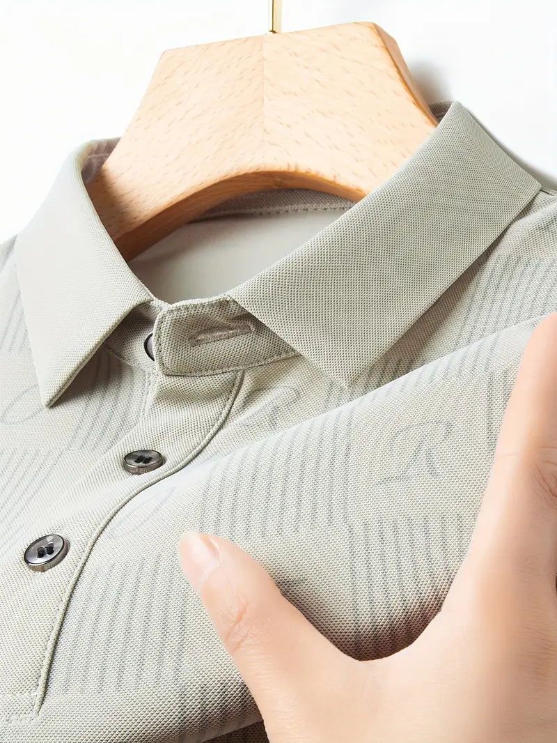 Brave Valvet Men’s Premium Embossed Pattern Polo T-Shirt – Light Cream