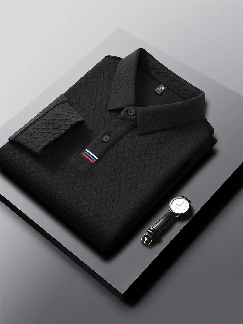 Brave Valvet Men’s Premium Full-Sleeve Diamond Textured Polo T-Shirt – Black