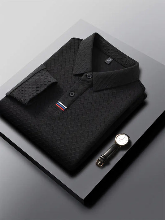 Brave Valvet Men’s Premium Full-Sleeve Diamond Textured Polo T-Shirt – Black