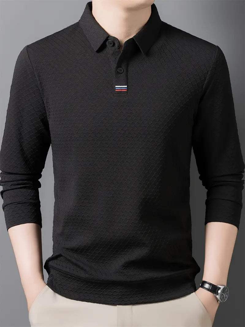 Brave Valvet Men’s Premium Full-Sleeve Diamond Textured Polo T-Shirt – Black