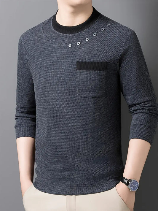 Brave Valvet Men’s Premium Full-Sleeve Crew-Neck T-Shirt – Charcoal Grey with Black Trim