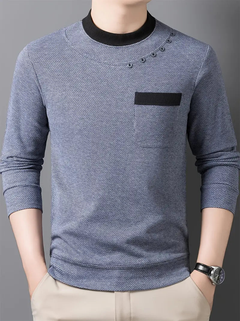 Brave Valvet Men’s Premium Full-Sleeve Crew-Neck T-Shirt – Navy Blue with Black Trim