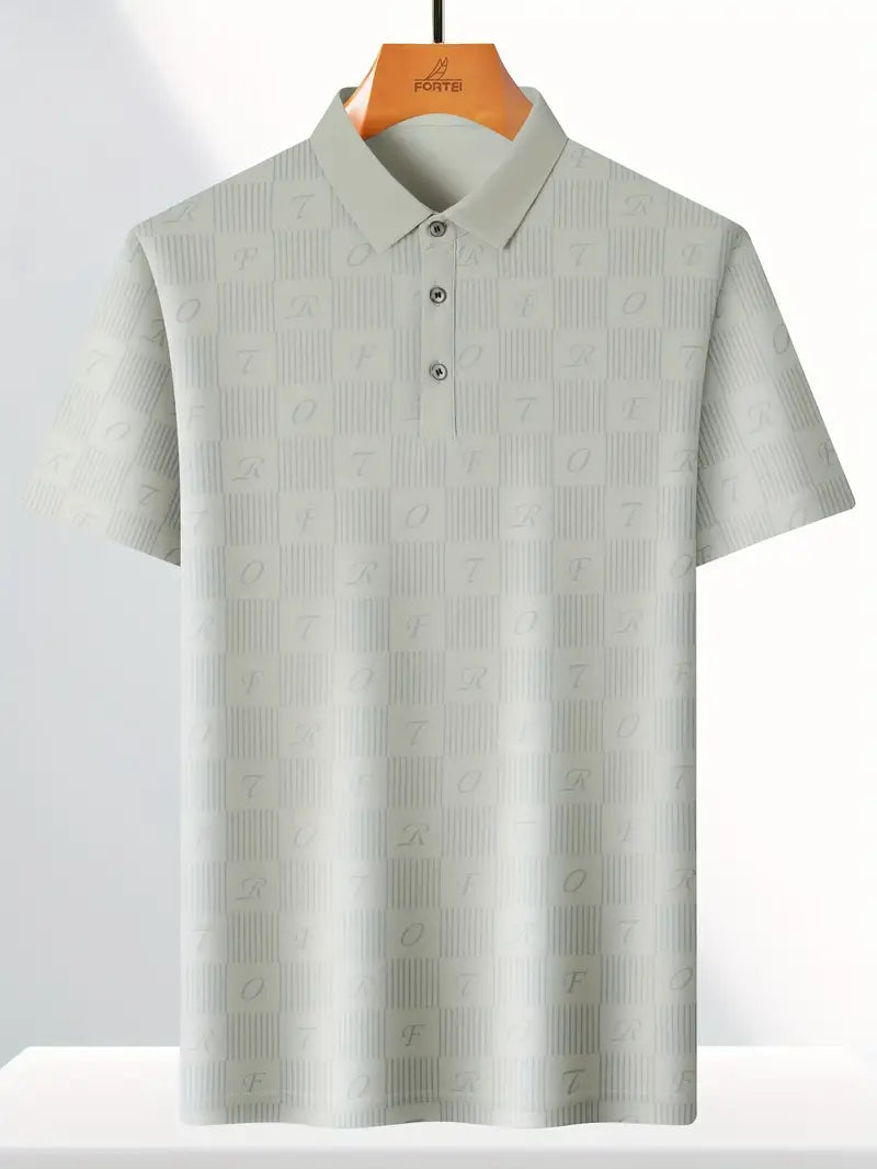Brave Valvet Men’s Premium Embossed Pattern Polo T-Shirt – Light Cream