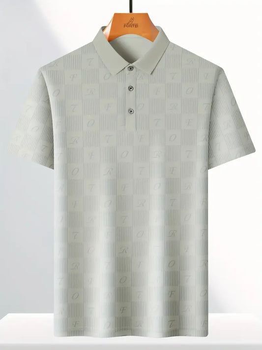 Brave Valvet Men’s Premium Embossed Pattern Polo T-Shirt – Light Cream