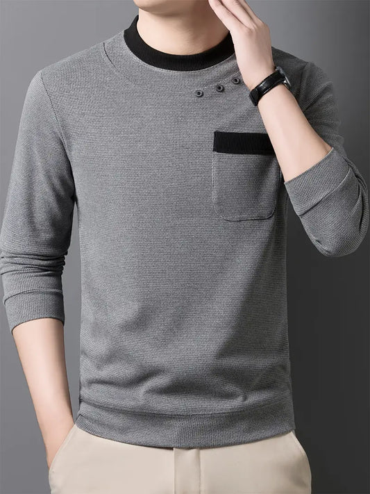 Brave Valvet Men’s Premium Full-Sleeve Crew-Neck T-Shirt – Grey with Black Trim