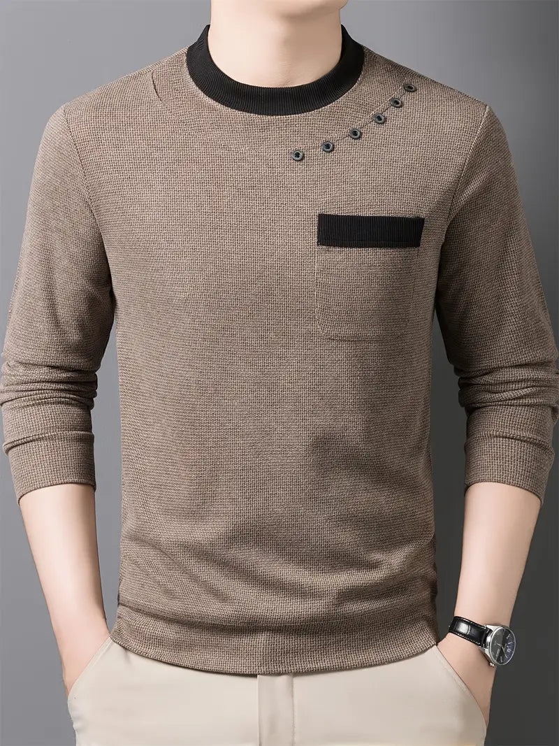Brave Valvet Men’s Premium Full-Sleeve Crew-Neck T-Shirt – Beige with Black Trim