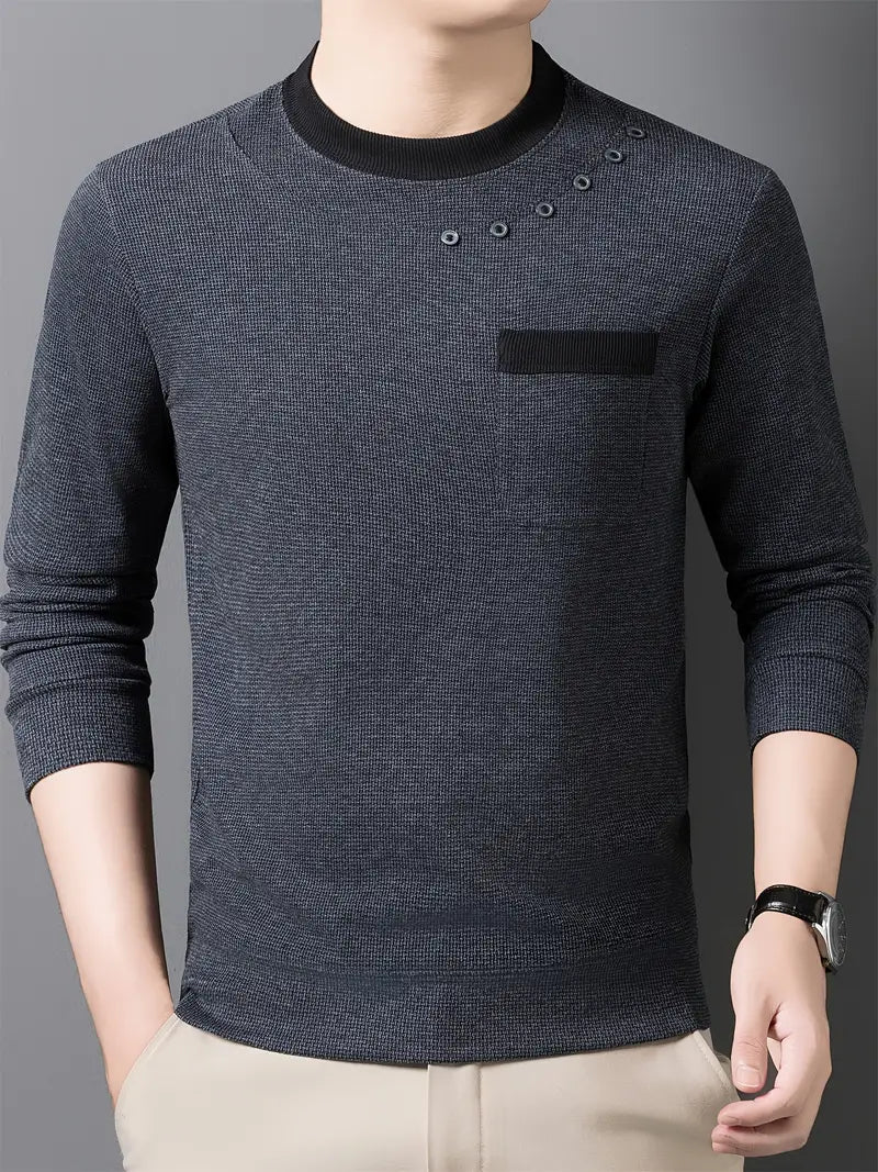 Brave Valvet Men’s Premium Full-Sleeve Crew-Neck T-Shirt – Charcoal Grey with Black Trim