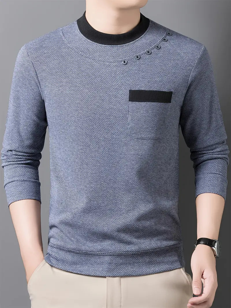 Brave Valvet Men’s Premium Full-Sleeve Crew-Neck T-Shirt – Navy Blue with Black Trim