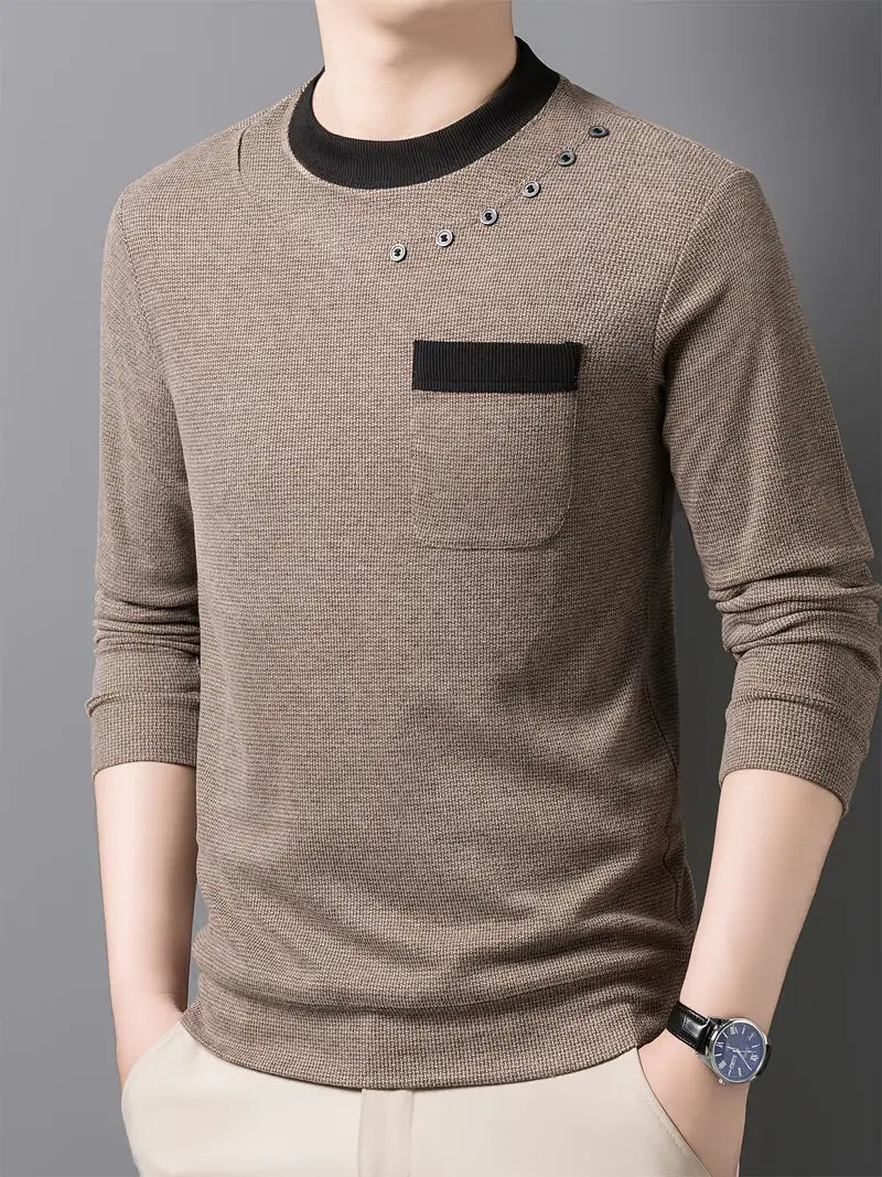Brave Valvet Men’s Premium Full-Sleeve Crew-Neck T-Shirt – Beige with Black Trim