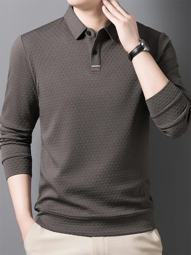Brave Valvet Men’s Premium Full-Sleeve Diamond Textured Polo T-Shirt – Charcoal Grey