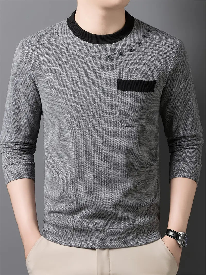 Brave Valvet Men’s Premium Full-Sleeve Crew-Neck T-Shirt – Grey with Black Trim