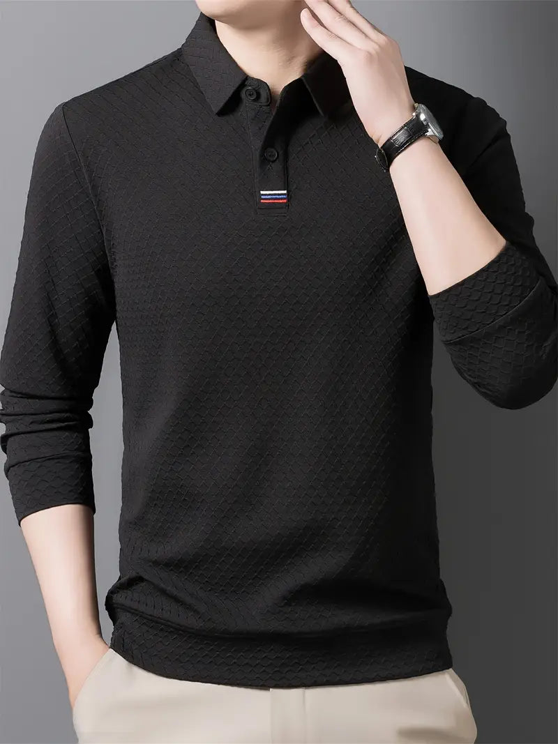 Brave Valvet Men’s Premium Full-Sleeve Diamond Textured Polo T-Shirt – Black