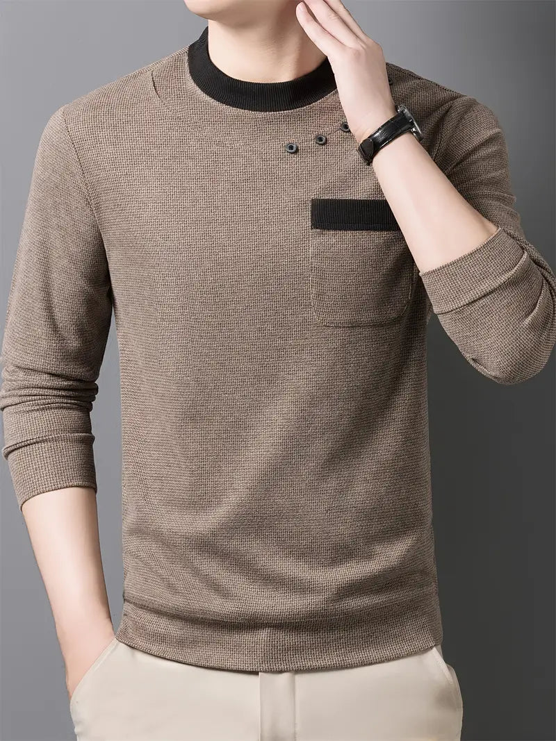 Brave Valvet Men’s Premium Full-Sleeve Crew-Neck T-Shirt – Beige with Black Trim