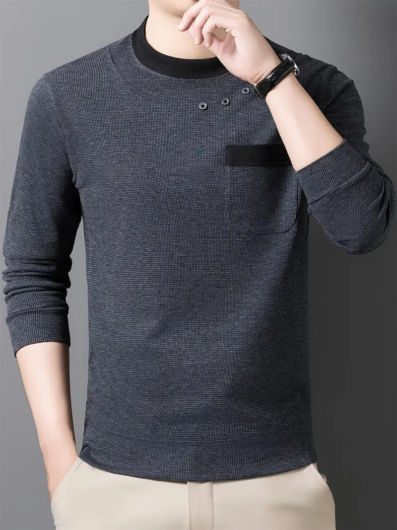 Brave Valvet Men’s Premium Full-Sleeve Crew-Neck T-Shirt – Charcoal Grey with Black Trim