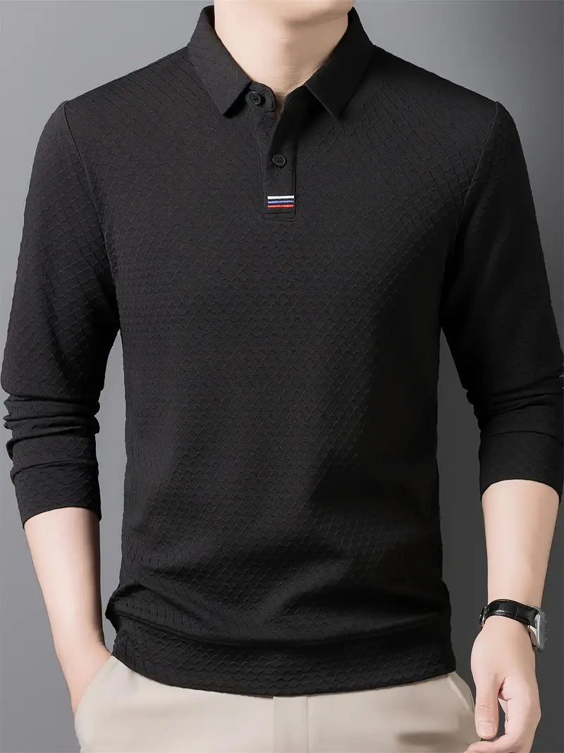 Brave Valvet Men’s Premium Full-Sleeve Diamond Textured Polo T-Shirt – Black