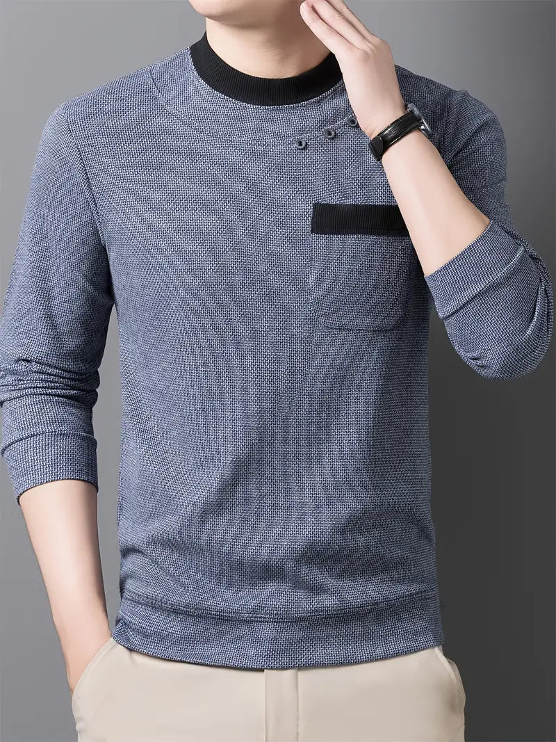 Brave Valvet Men’s Premium Full-Sleeve Crew-Neck T-Shirt – Navy Blue with Black Trim