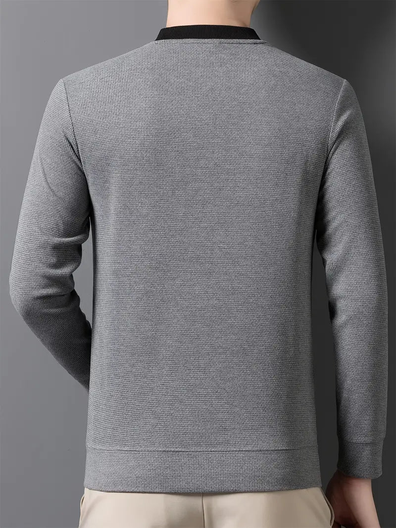 Brave Valvet Men’s Premium Full-Sleeve Crew-Neck T-Shirt – Grey with Black Trim