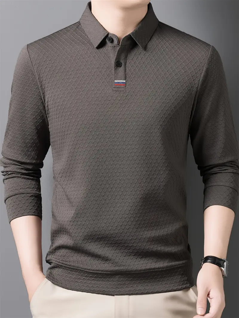 Brave Valvet Men’s Premium Full-Sleeve Diamond Textured Polo T-Shirt – Charcoal Grey