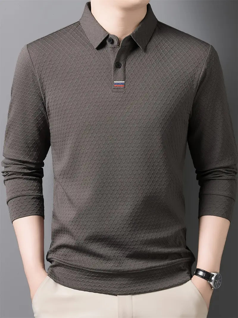 Brave Valvet Men’s Premium Full-Sleeve Diamond Textured Polo T-Shirt – Charcoal Grey