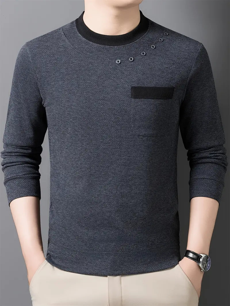Brave Valvet Men’s Premium Full-Sleeve Crew-Neck T-Shirt – Charcoal Grey with Black Trim