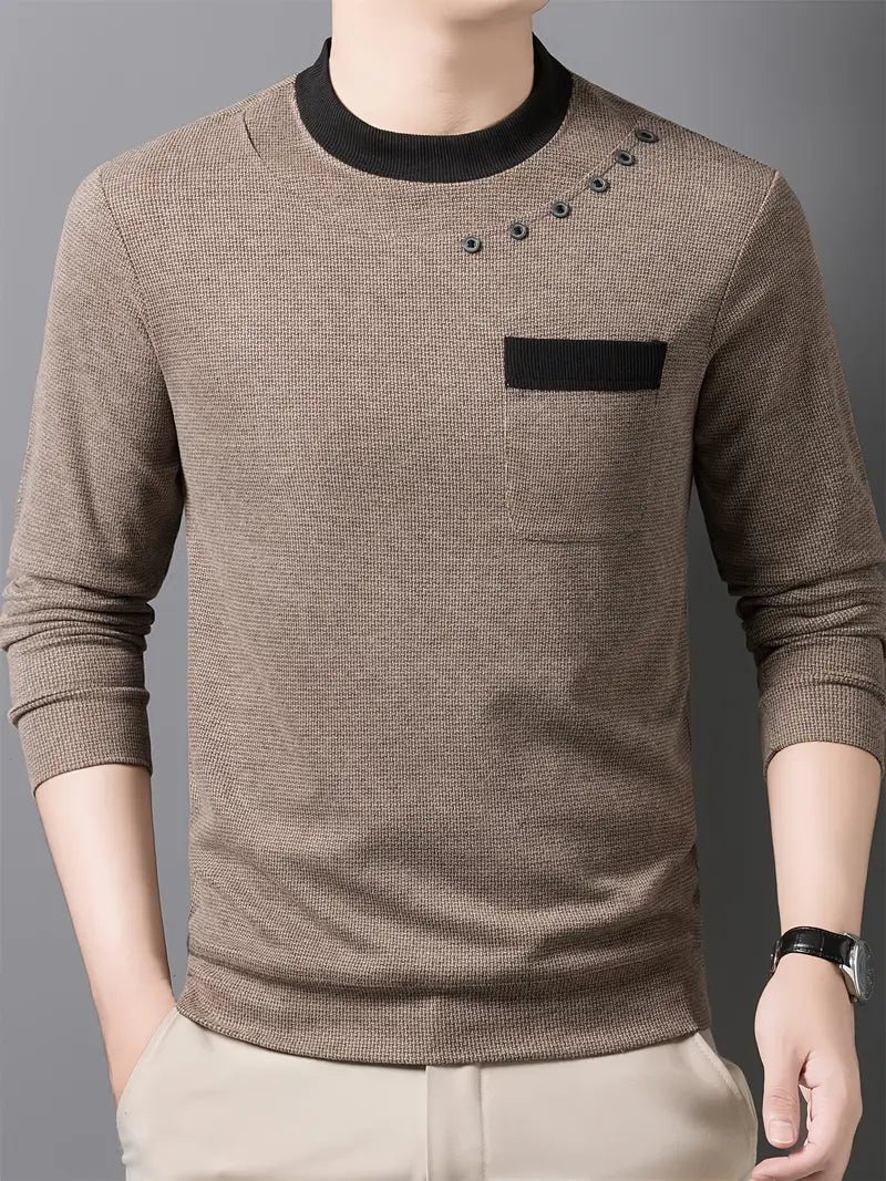 Brave Valvet Men’s Premium Full-Sleeve Crew-Neck T-Shirt – Beige with Black Trim