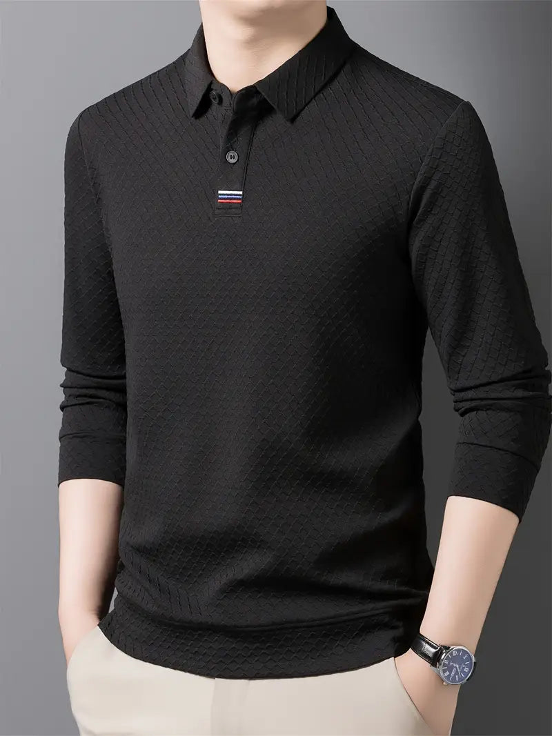 Brave Valvet Men’s Premium Full-Sleeve Diamond Textured Polo T-Shirt – Black