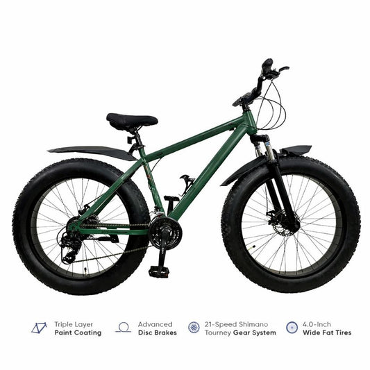 CycleWheel Fat Tire Mountain Bike – 4.0″ Wide Tyres, Disc Brakes, All-Terrain Performance