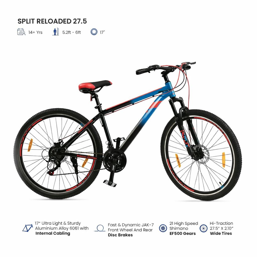 27.5-Inch Alloy Mountain Bike with 21-Speed Gears, Dual Disc Brakes & Wide Tyres