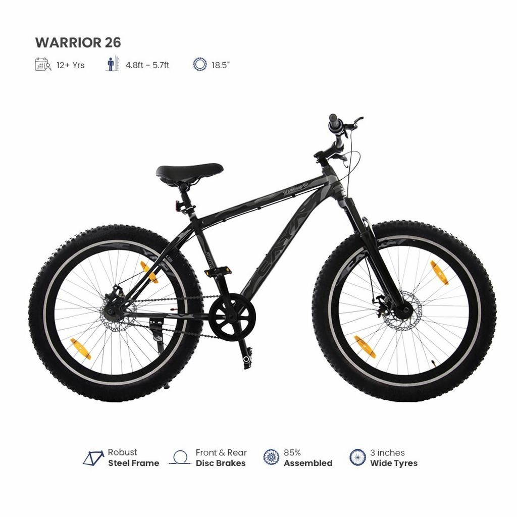 26-Inch Fat Tyre Mountain Bike with Steel Frame, Dual Disc Brakes & 3-Inch Wide Tyres