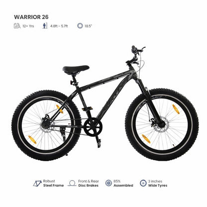 26-Inch Fat Tyre Mountain Bike with Steel Frame, Dual Disc Brakes & 3-Inch Wide Tyres